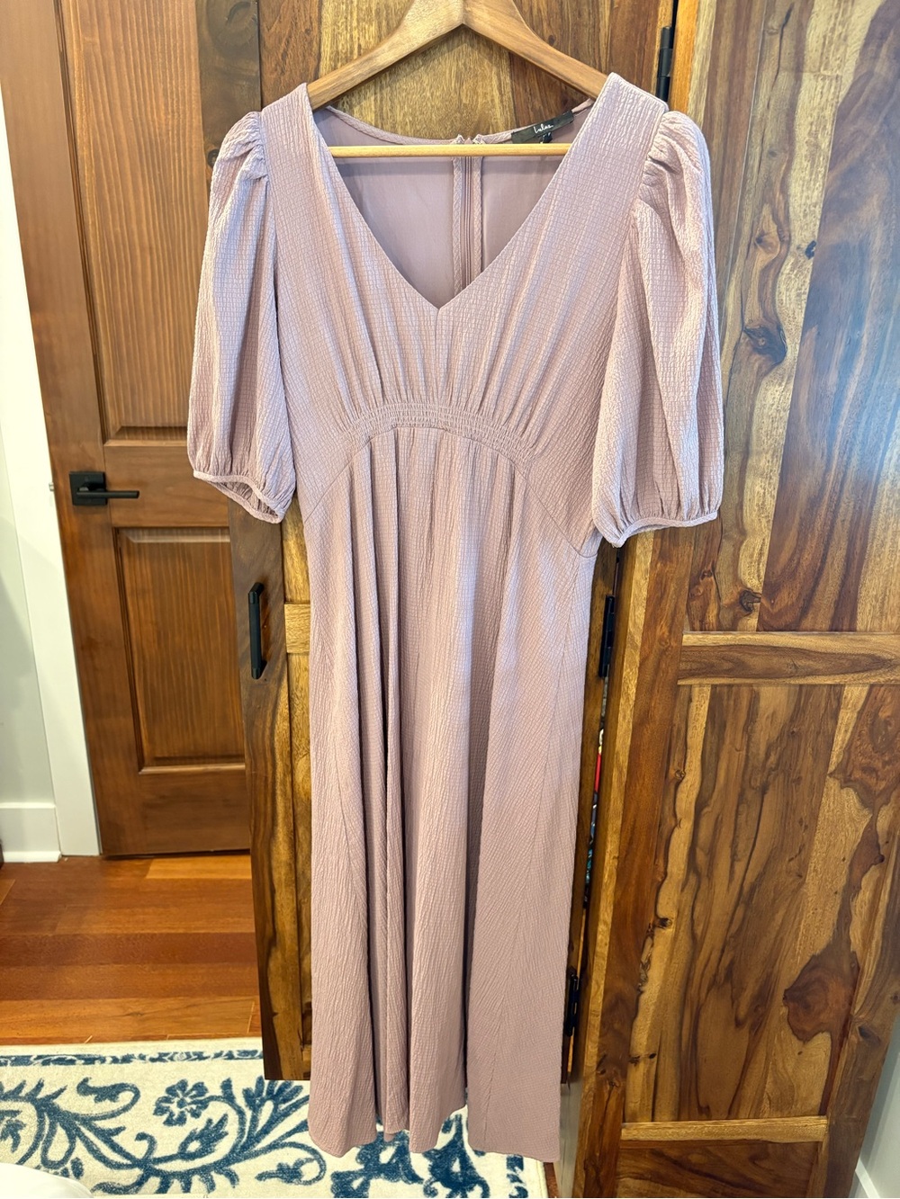 Lulu's Mauve V-Neck Puff Sleeve Maxi Dress